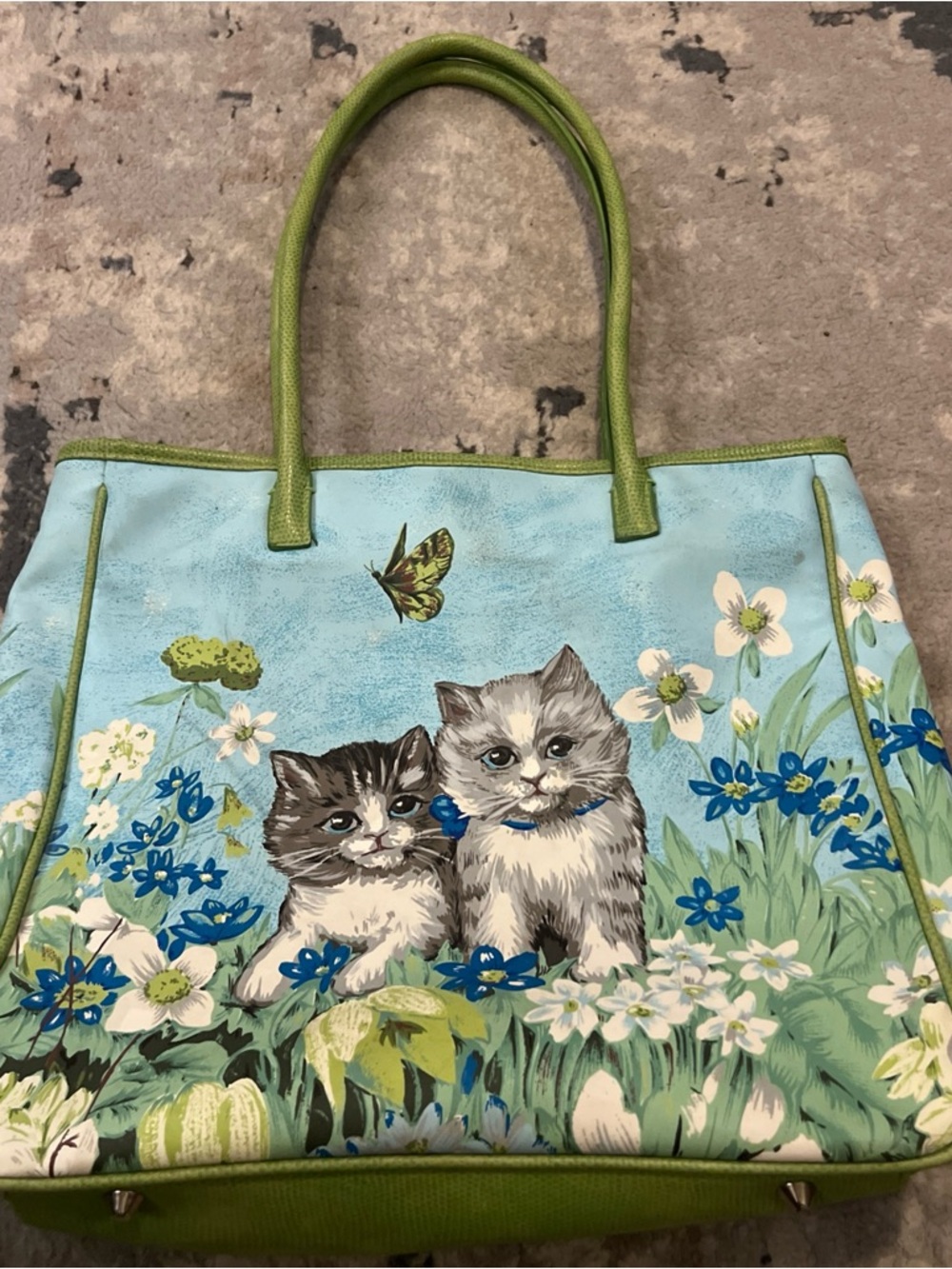 Vintage Y2K Multicolor Cat Butterfly Floral Shoulder Bag